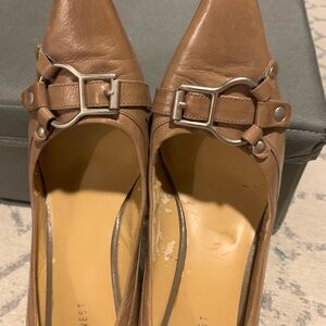 Nine West Brown Pointed Toe Flats with Silver Buckle